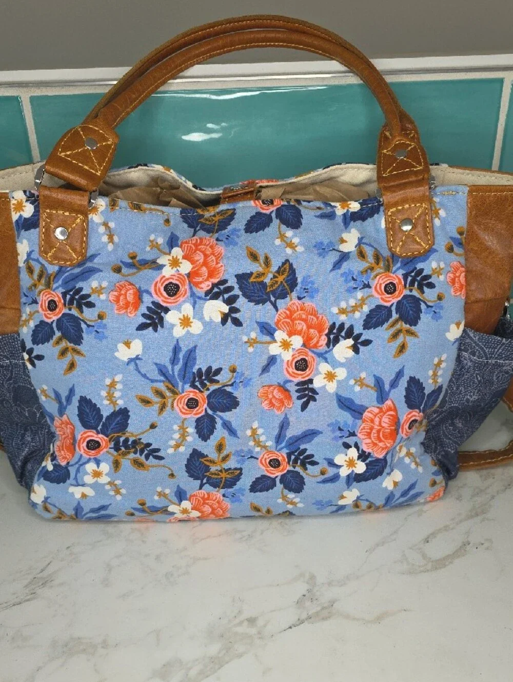 Shoulder/Crossbody Bag with Floral Accent